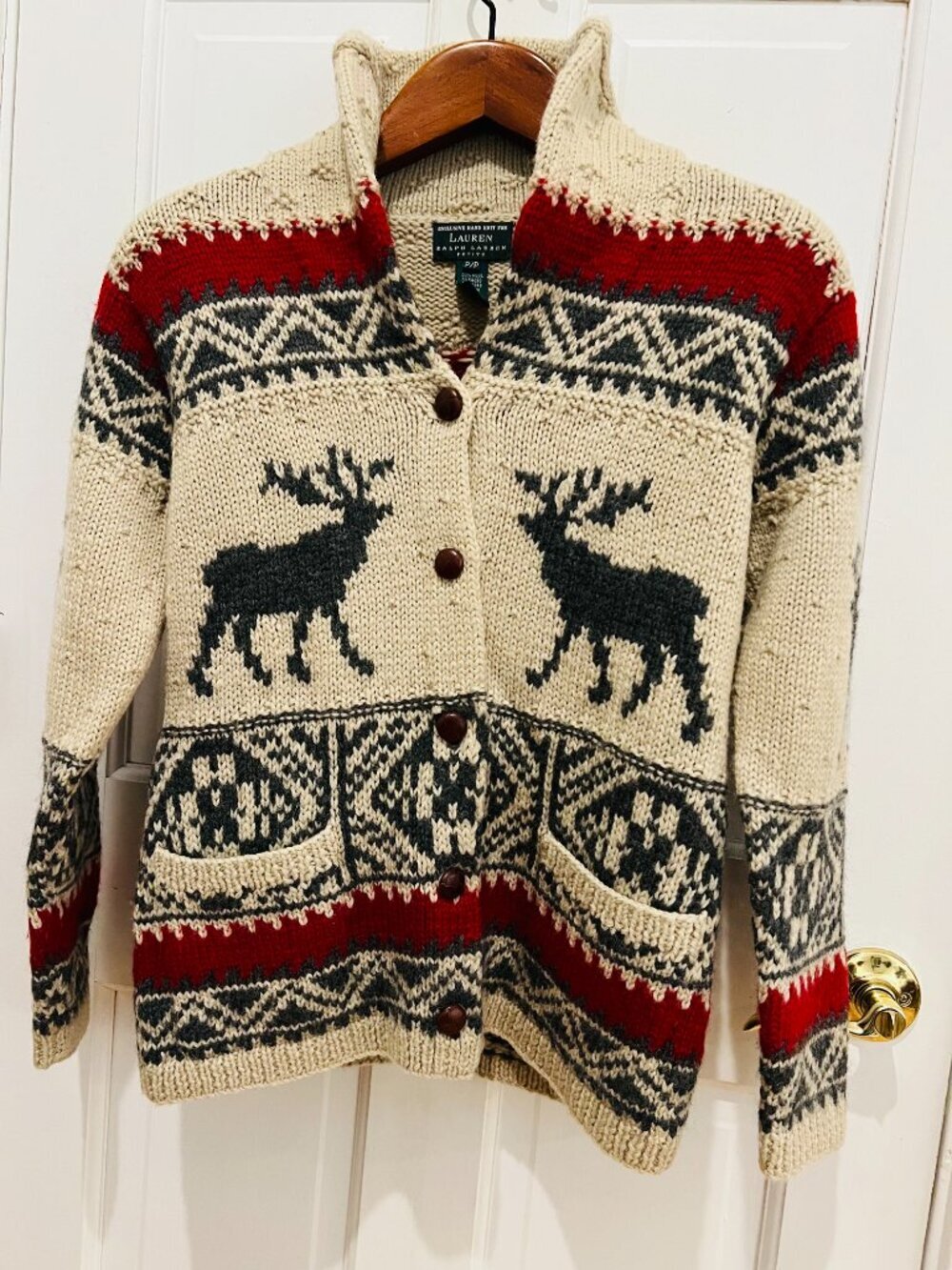 Vintage Lauren Ralph Lauren Hand Knit Wool Sweater Cardigan Size P/P - Picture 4 of 16